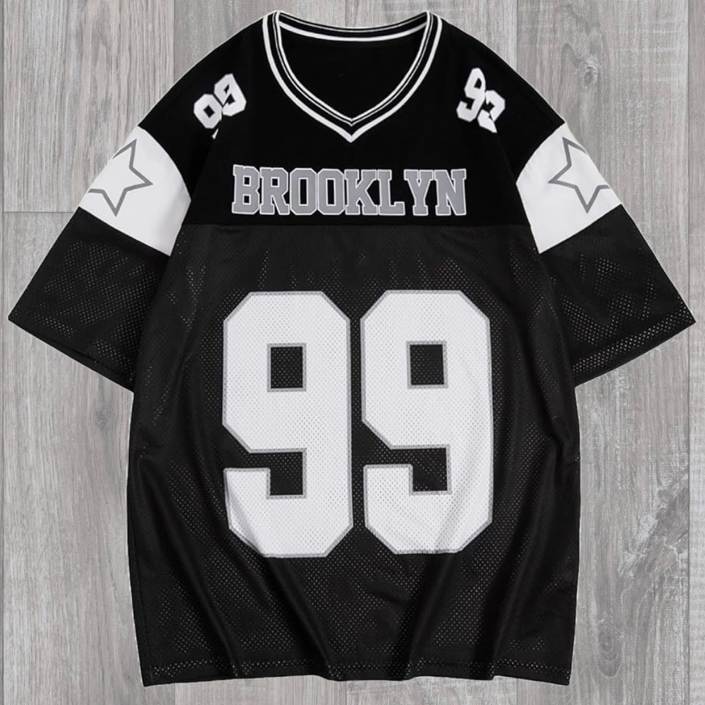 Brooklyn Black and White Jersey Graphic Letter Tee Short Sleeve Crew Neck